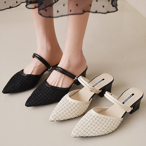 ミュール パンプスサンダル レディース 全2色 夏 ヒールパンプス ポインテッドトゥ チャンキーヒール 美脚 おしゃれ 通勤 歩きやすい きれいめ 大人 99GYXC-039