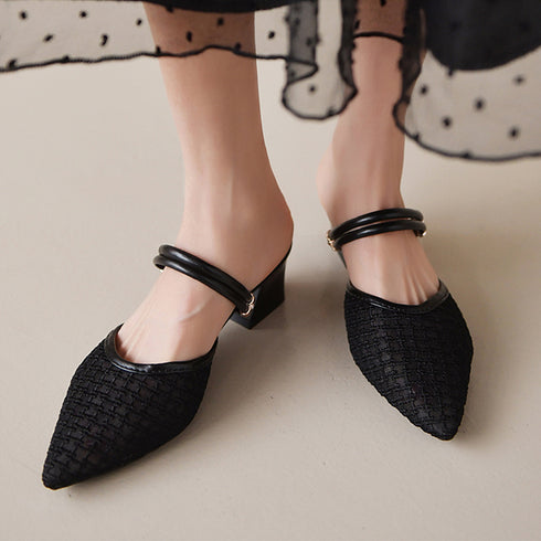 ミュール パンプスサンダル レディース 全2色 夏 ヒールパンプス ポインテッドトゥ チャンキーヒール 美脚 おしゃれ 通勤 歩きやすい きれいめ 大人 99GYXC-039