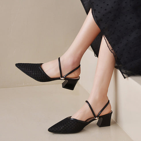 ミュール パンプスサンダル レディース 全2色 夏 ヒールパンプス ポインテッドトゥ チャンキーヒール 美脚 おしゃれ 通勤 歩きやすい きれいめ 大人 99GYXC-039