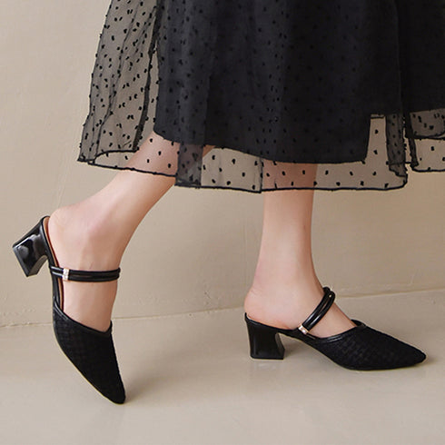 ミュール パンプスサンダル レディース 全2色 夏 ヒールパンプス ポインテッドトゥ チャンキーヒール 美脚 おしゃれ 通勤 歩きやすい きれいめ 大人 99GYXC-039