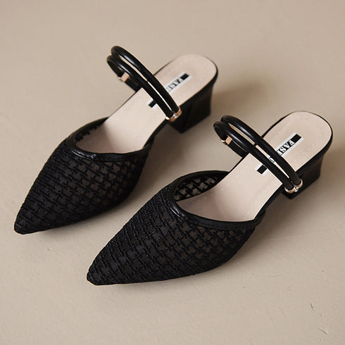 ミュール パンプスサンダル レディース 全2色 夏 ヒールパンプス ポインテッドトゥ チャンキーヒール 美脚 おしゃれ 通勤 歩きやすい きれいめ 大人 99GYXC-039