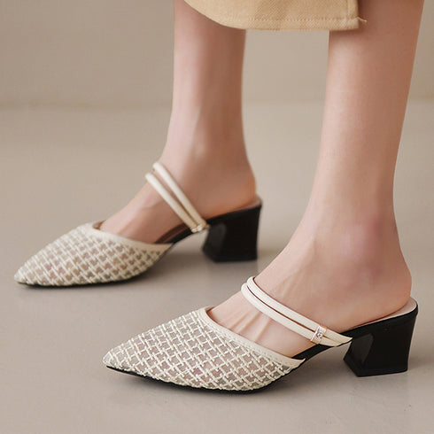 ミュール パンプスサンダル レディース 全2色 夏 ヒールパンプス ポインテッドトゥ チャンキーヒール 美脚 おしゃれ 通勤 歩きやすい きれいめ 大人 99GYXC-039