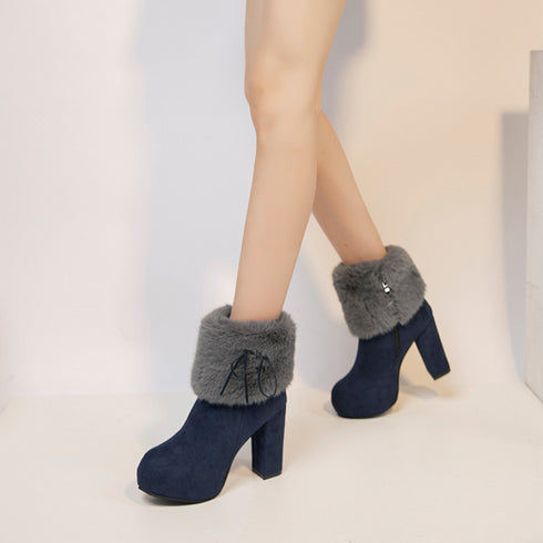 ファーブーツ ブーティー 太ヒール 韓国 レディースブーツ 10cm チャンキーヒール靴 あったか 疲れにくい 秋冬 カジュアル 履きやすいブーツ おしゃれくつ 99GYXC-045