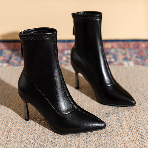 ハイヒールブーツ 裏起毛 レディース韓国 ポインテッドトゥ ショートブーツ 上品大人 おしゃれ くつ 美脚ブーツ 歩きやすい カジュアル 秋冬 履きやすいシューズ 99GYXC-047