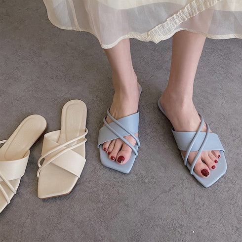 フラットサンダル 美脚 スリッパ 夏 レディース ぺたんこ クロスストラップ リゾート風 疲れない 歩きやすい 人気 カジュアル お洒落 コンフォート 韓国 99GYXC-048