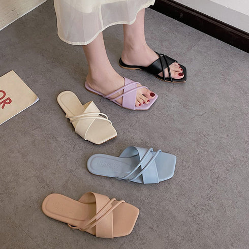フラットサンダル 美脚 スリッパ 夏 レディース ぺたんこ クロスストラップ リゾート風 疲れない 歩きやすい 人気 カジュアル お洒落 コンフォート 韓国 99GYXC-048