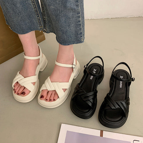 厚底サンダル 美脚 レディース 韓国 夏 サマーサンダル 厚底ソール ボリューム 太ヒール クロスストラップ 歩きやすい 疲れない 人気 カジュアル 大人可愛い靴 99GYXC-050