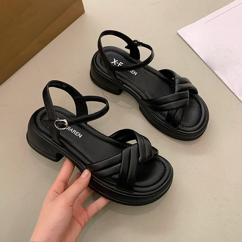 厚底サンダル 美脚 レディース 韓国 夏 サマーサンダル 厚底ソール ボリューム 太ヒール クロスストラップ 歩きやすい 疲れない 人気 カジュアル 大人可愛い靴 99GYXC-050