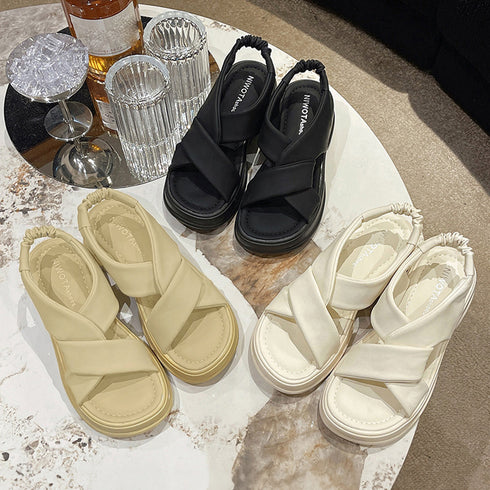 厚底サンダル クロスベルト 美脚 韓国夏 レディース クロスサンダル ビーチサンダル 歩きやすい 脱げない カジュアル 女子 カワイイ おしゃれ 旅行リゾートくつ 99GYXC-053