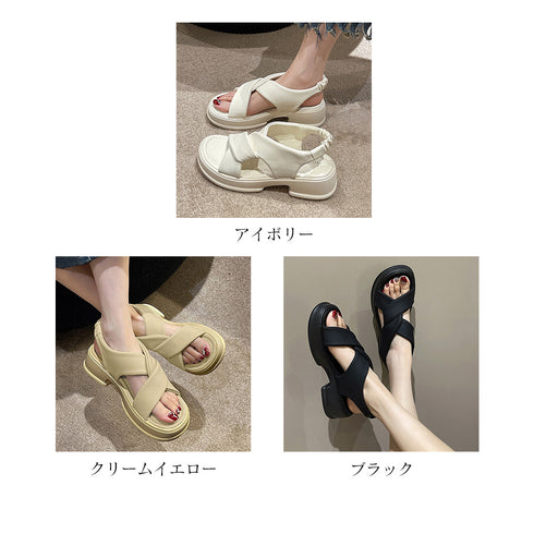 厚底サンダル クロスベルト 美脚 韓国夏 レディース クロスサンダル ビーチサンダル 歩きやすい 脱げない カジュアル 女子 カワイイ おしゃれ 旅行リゾートくつ 99GYXC-053
