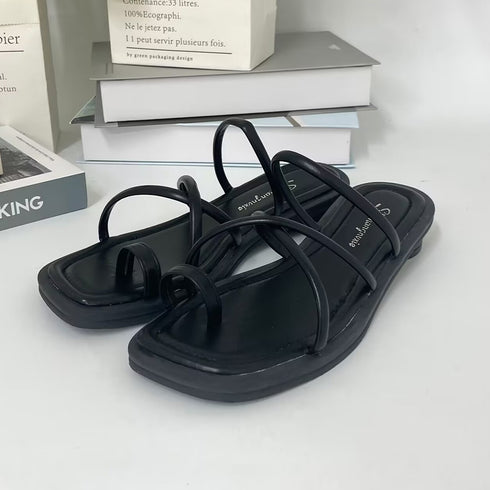 トングサンダル ローヒール ストラップ夏 レディース 韓国風 ミュール ビーチサンダル 親指リング スクエアトゥ靴 歩きやすい 大人可愛い おしゃれ きれいめ 99GYXC-055