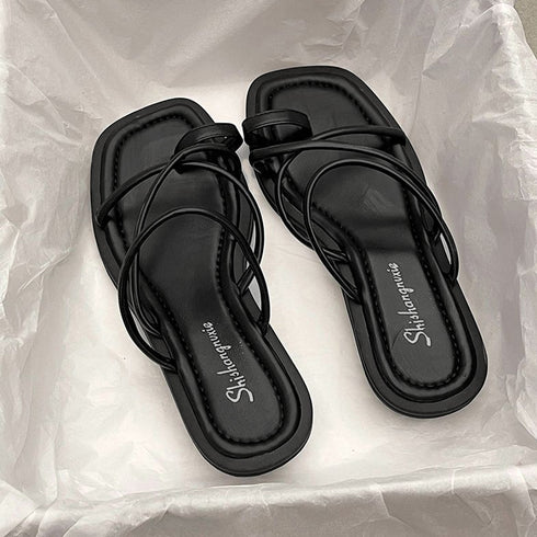 トングサンダル ローヒール ストラップ夏 レディース 韓国風 ミュール ビーチサンダル 親指リング スクエアトゥ靴 歩きやすい 大人可愛い おしゃれ きれいめ 99GYXC-055