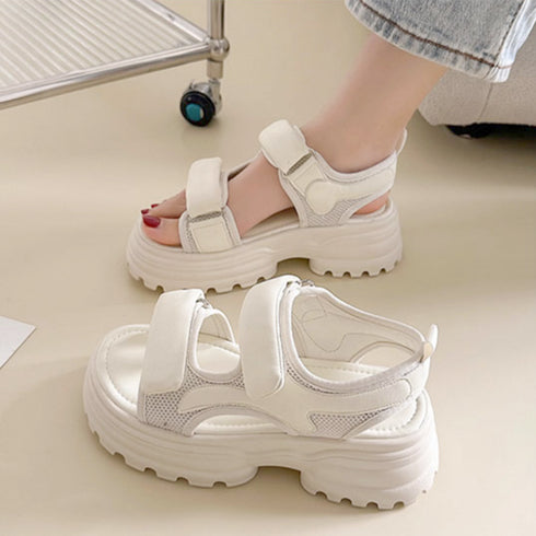 厚底サンダル スポーツサンダル 美脚 夏 レディース 韓国 ベルクロ スポサン 走れる ベルトサンダル 5cmヒール 歩きやすい おしゃれ アウトドア 旅行 靴 99GYXC-056