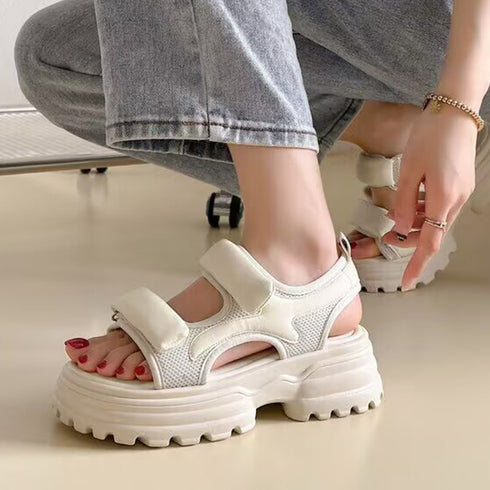 厚底サンダル スポーツサンダル 美脚 夏 レディース 韓国 ベルクロ スポサン 走れる ベルトサンダル 5cmヒール 歩きやすい おしゃれ アウトドア 旅行 靴 99GYXC-056