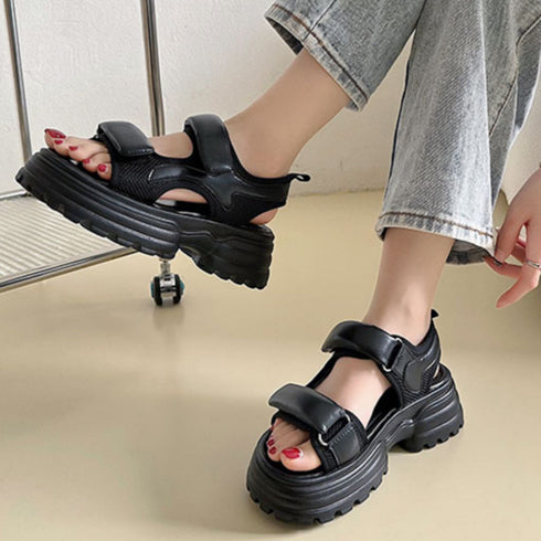 厚底サンダル スポーツサンダル 美脚 夏 レディース 韓国 ベルクロ スポサン 走れる ベルトサンダル 5cmヒール 歩きやすい おしゃれ アウトドア 旅行 靴 99GYXC-056