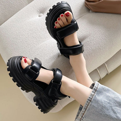 厚底サンダル スポーツサンダル 美脚 夏 レディース 韓国 ベルクロ スポサン 走れる ベルトサンダル 5cmヒール 歩きやすい おしゃれ アウトドア 旅行 靴 99GYXC-056