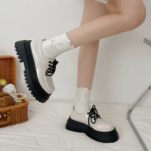 ドレスシューズ レディース 厚底靴 レザーシューズ 編み上げ 歩きやすい カジュアル 通勤通学 クラシック オルチャン マニッシュ 99GYXC-060