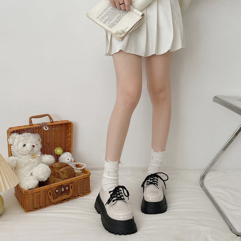 ドレスシューズ レディース 厚底靴 レザーシューズ 編み上げ 歩きやすい カジュアル 通勤通学 クラシック オルチャン マニッシュ 99GYXC-060