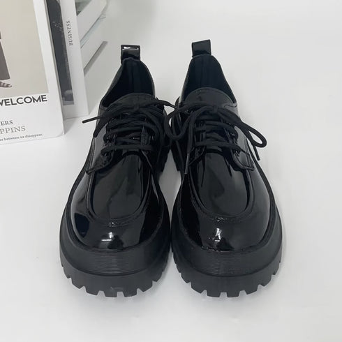 ドレスシューズ レディース 厚底靴 レザーシューズ 編み上げ 歩きやすい カジュアル 通勤通学 クラシック オルチャン マニッシュ 99GYXC-060