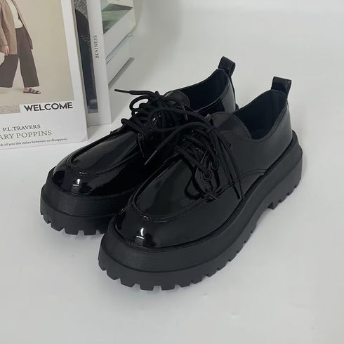 ドレスシューズ レディース 厚底靴 レザーシューズ 編み上げ 歩きやすい カジュアル 通勤通学 クラシック オルチャン マニッシュ 99GYXC-060