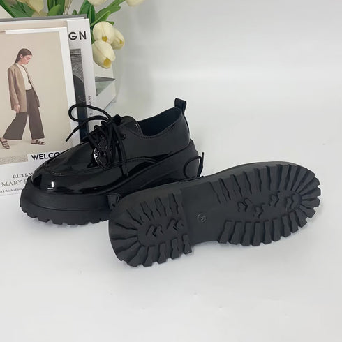 ドレスシューズ レディース 厚底靴 レザーシューズ 編み上げ 歩きやすい カジュアル 通勤通学 クラシック オルチャン マニッシュ 99GYXC-060