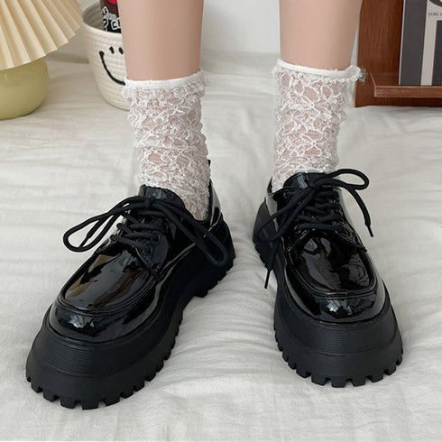 ドレスシューズ レディース 厚底靴 レザーシューズ 編み上げ 歩きやすい カジュアル 通勤通学 クラシック オルチャン マニッシュ 99GYXC-060