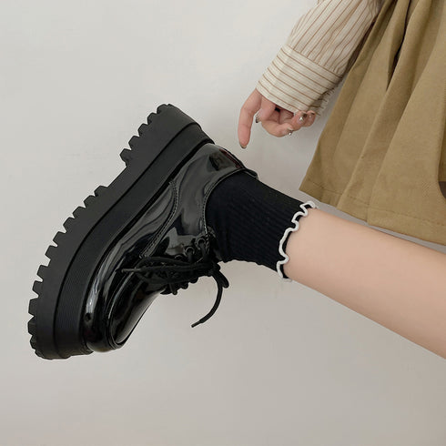 ドレスシューズ レディース 厚底靴 レザーシューズ 編み上げ 歩きやすい カジュアル 通勤通学 クラシック オルチャン マニッシュ 99GYXC-060