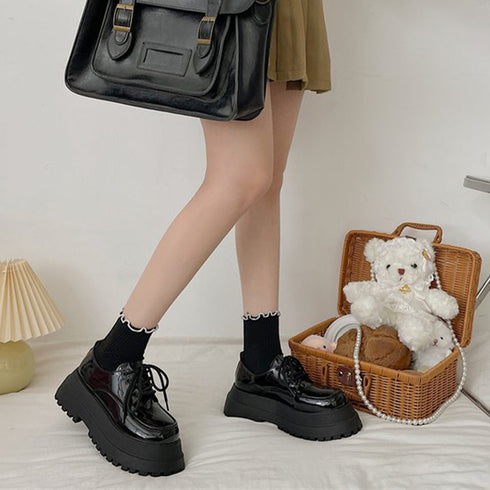 ドレスシューズ レディース 厚底靴 レザーシューズ 編み上げ 歩きやすい カジュアル 通勤通学 クラシック オルチャン マニッシュ 99GYXC-060