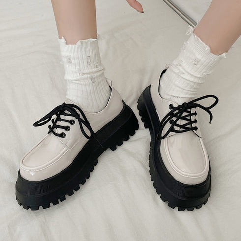 ドレスシューズ レディース 厚底靴 レザーシューズ 編み上げ 歩きやすい カジュアル 通勤通学 クラシック オルチャン マニッシュ 99GYXC-060