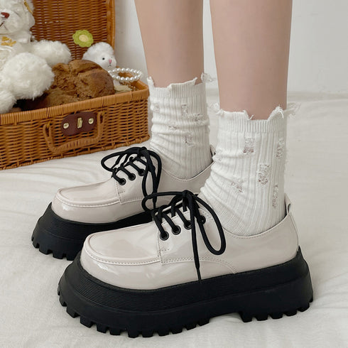 ドレスシューズ レディース 厚底靴 レザーシューズ 編み上げ 歩きやすい カジュアル 通勤通学 クラシック オルチャン マニッシュ 99GYXC-060