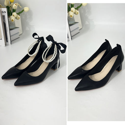 パンプス ハイヒール アンクルストラップ レディースシューズ 太ヒール靴 ポインテッドトゥ チャンキーヒール 歩きやすい 通勤OL オフィスカジュアル 韓国 99GYXC-061