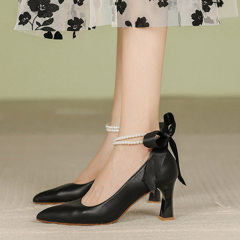 パンプス ハイヒール アンクルストラップ レディースシューズ 太ヒール靴 ポインテッドトゥ チャンキーヒール 歩きやすい 通勤OL オフィスカジュアル 韓国 99GYXC-061