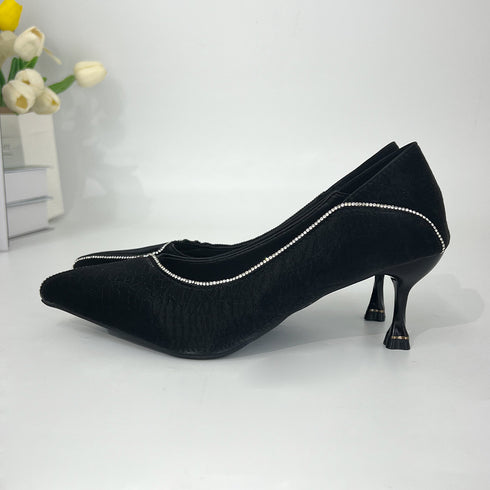 パンプス ポインテッドトゥ かかと踏める レディース ミドルヒール ラインストーン きれいめ フェミニン大人 オフィス 結婚式 痛くない歩きやすい お洒落 美脚 99GYXC-062