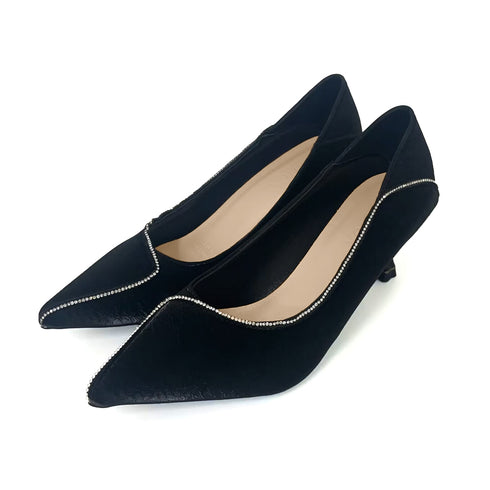 パンプス ポインテッドトゥ かかと踏める レディース ミドルヒール ラインストーン きれいめ フェミニン大人 オフィス 結婚式 痛くない歩きやすい お洒落 美脚 99GYXC-062