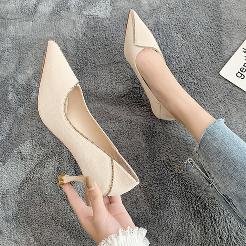 パンプス ポインテッドトゥ かかと踏める レディース ミドルヒール ラインストーン きれいめ フェミニン大人 オフィス 結婚式 痛くない歩きやすい お洒落 美脚 99GYXC-062