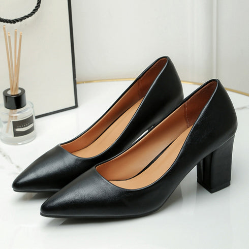 太ヒールパンプス レディース通勤 美脚 ポインテッドトゥ シューズ チャンキーヒール OL カジュアル お洒落 大人 疲れにくい 歩きやすい PU スエード 99GYXC-063