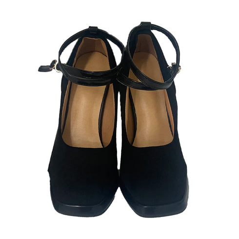 パンプス スエード調 ヒール 美脚 華奢 レディース靴 ハイヒール スクエアトゥ PUレザー フェミニン きれいめ 歩きやすい 痛くない 大人 上品 99GYXC-064