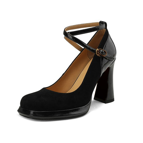 パンプス スエード調 ヒール 美脚 華奢 レディース靴 ハイヒール スクエアトゥ PUレザー フェミニン きれいめ 歩きやすい 痛くない 大人 上品 99GYXC-064