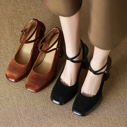 パンプス スエード調 ヒール 美脚 華奢 レディース靴 ハイヒール スクエアトゥ PUレザー フェミニン きれいめ 歩きやすい 痛くない 大人 上品 99GYXC-064