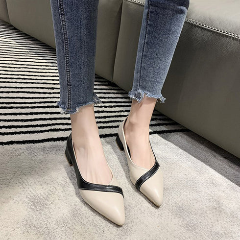パンプス ポインテッドトゥ 配色 韓国 レディースシューズ ローヒールパンプス オフィスカジュアル 歩きやすい 大人美脚 通勤 OL パーティー おしゃれ靴 99GYXC-065