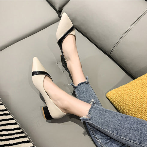 パンプス ポインテッドトゥ 配色 韓国 レディースシューズ ローヒールパンプス オフィスカジュアル 歩きやすい 大人美脚 通勤 OL パーティー おしゃれ靴 99GYXC-065