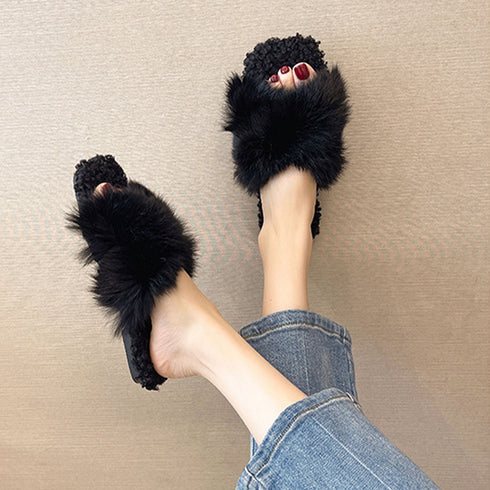 ファーサンダル レディース スリッパ サンダルスリッパ もこもこ フェイクファー フラットサンダル ぺたんこ 履きやすい 美脚 カジュアル お洒落 暖かい 99GYXC-070