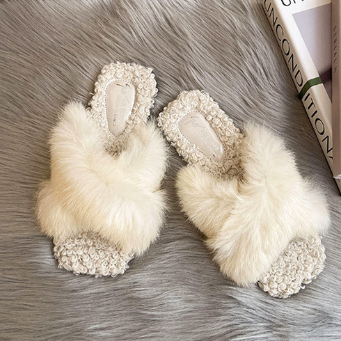 ファーサンダル レディース スリッパ サンダルスリッパ もこもこ フェイクファー フラットサンダル ぺたんこ 履きやすい 美脚 カジュアル お洒落 暖かい 99GYXC-070