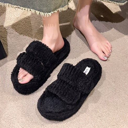 ファーサンダル レディース 厚底スリッパ ボリュームソール コンフォート 可愛い 暖かい おしゃれ フェイクファー ふわふわ ぺたんこ 靴 歩きやすい 99GYXC-071