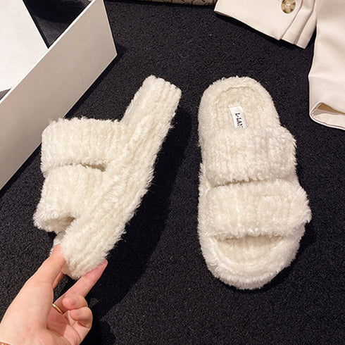 ファーサンダル レディース 厚底スリッパ ボリュームソール コンフォート 可愛い 暖かい おしゃれ フェイクファー ふわふわ ぺたんこ 靴 歩きやすい 99GYXC-071