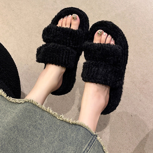 ファーサンダル レディース 厚底スリッパ ボリュームソール コンフォート 可愛い 暖かい おしゃれ フェイクファー ふわふわ ぺたんこ 靴 歩きやすい 99GYXC-071