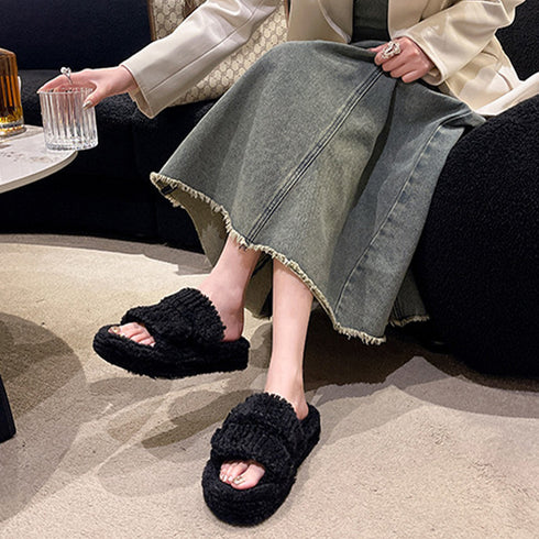 ファーサンダル レディース 厚底スリッパ ボリュームソール コンフォート 可愛い 暖かい おしゃれ フェイクファー ふわふわ ぺたんこ 靴 歩きやすい 99GYXC-071