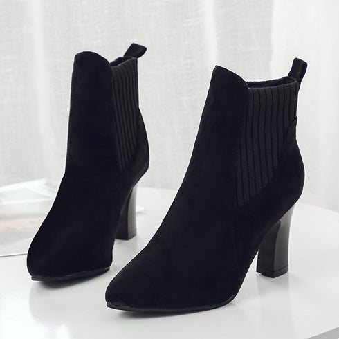 ショートブーツ レディース 通勤 韓国 ブーティー ショート丈 太ヒール スエード 秋冬 暖かい カジュアル おしゃれ シンプル 痛くない 99GYXC-072