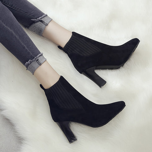 ショートブーツ レディース 通勤 韓国 ブーティー ショート丈 太ヒール スエード 秋冬 暖かい カジュアル おしゃれ シンプル 痛くない 99GYXC-072