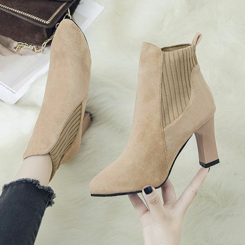 ショートブーツ レディース 通勤 韓国 ブーティー ショート丈 太ヒール スエード 秋冬 暖かい カジュアル おしゃれ シンプル 痛くない 99GYXC-072